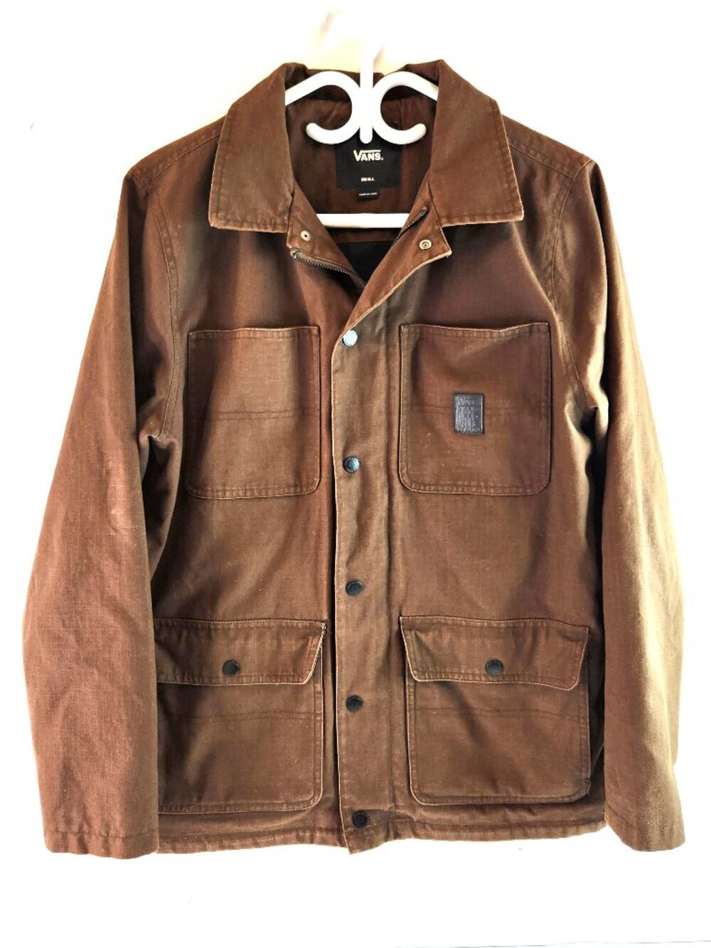 Vans Chore Drill Utility Jacket Brown Mens Size Small Invisible Hood